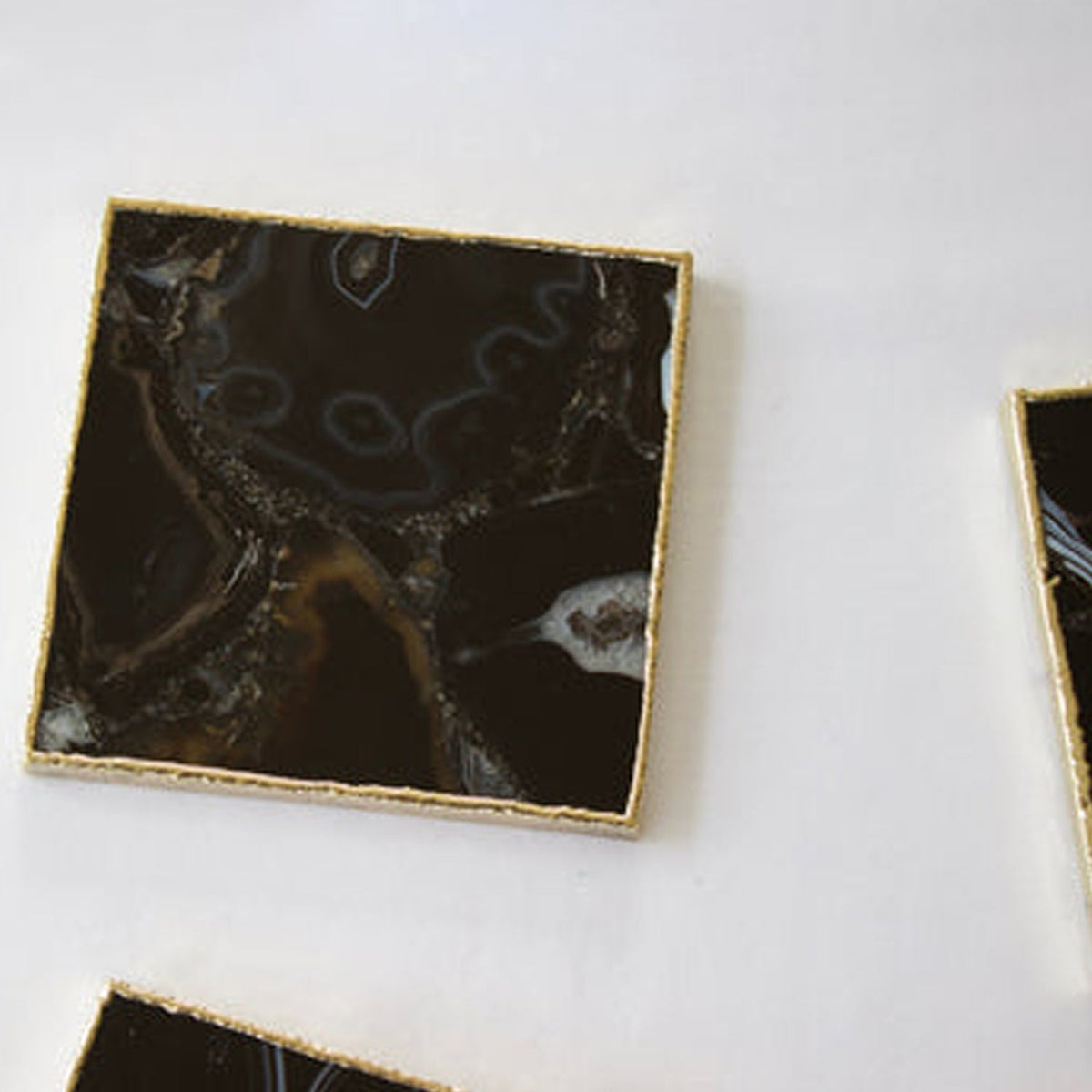 Black Agate Square Natural Stone Coasters – Set of 4