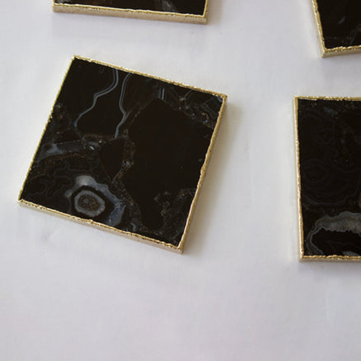 Black Agate Square Natural Stone Coasters – Set of 4