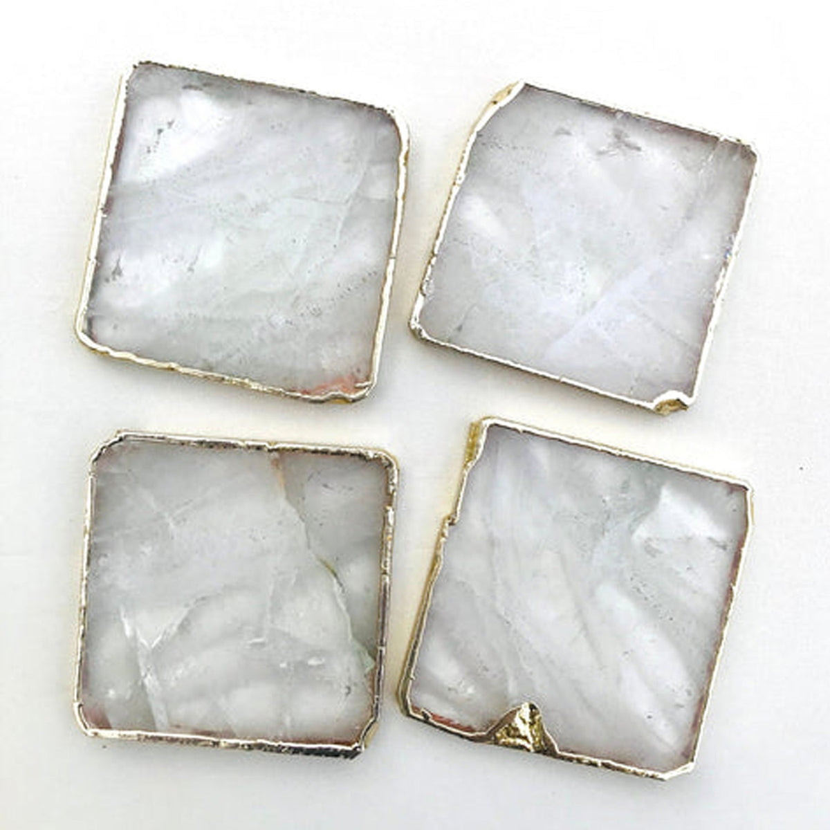 Clear Quartz Natural Edge Stone Coasters – Set of 4