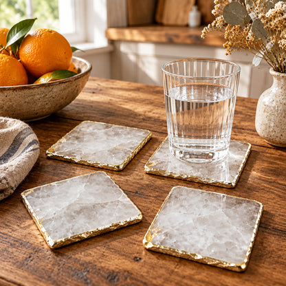 Clear Quartz Natural Edge Stone Coasters – Set of 4