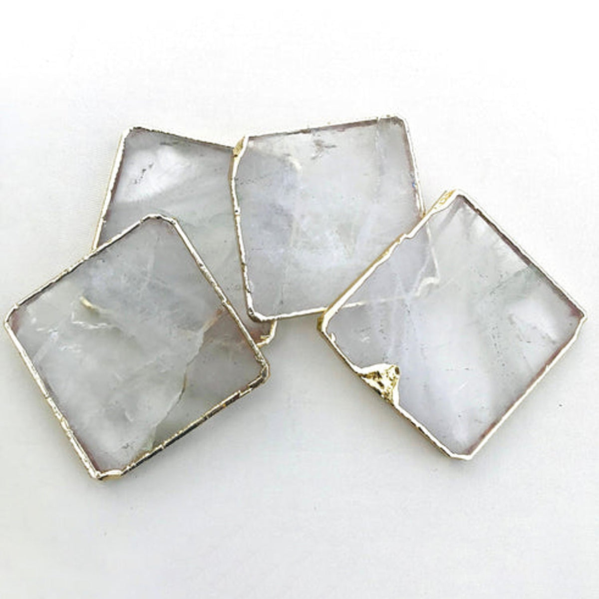 Clear Quartz Natural Edge Stone Coasters – Set of 4