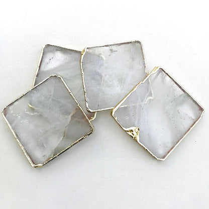 Clear Quartz Natural Edge Stone Coasters – Set of 4