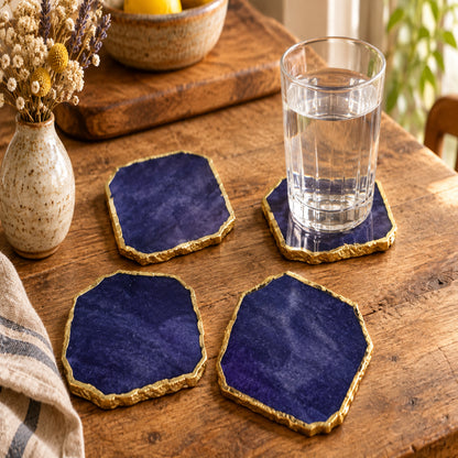 Indigo Aventurine Natural Edge Stone Coasters – Set of 4