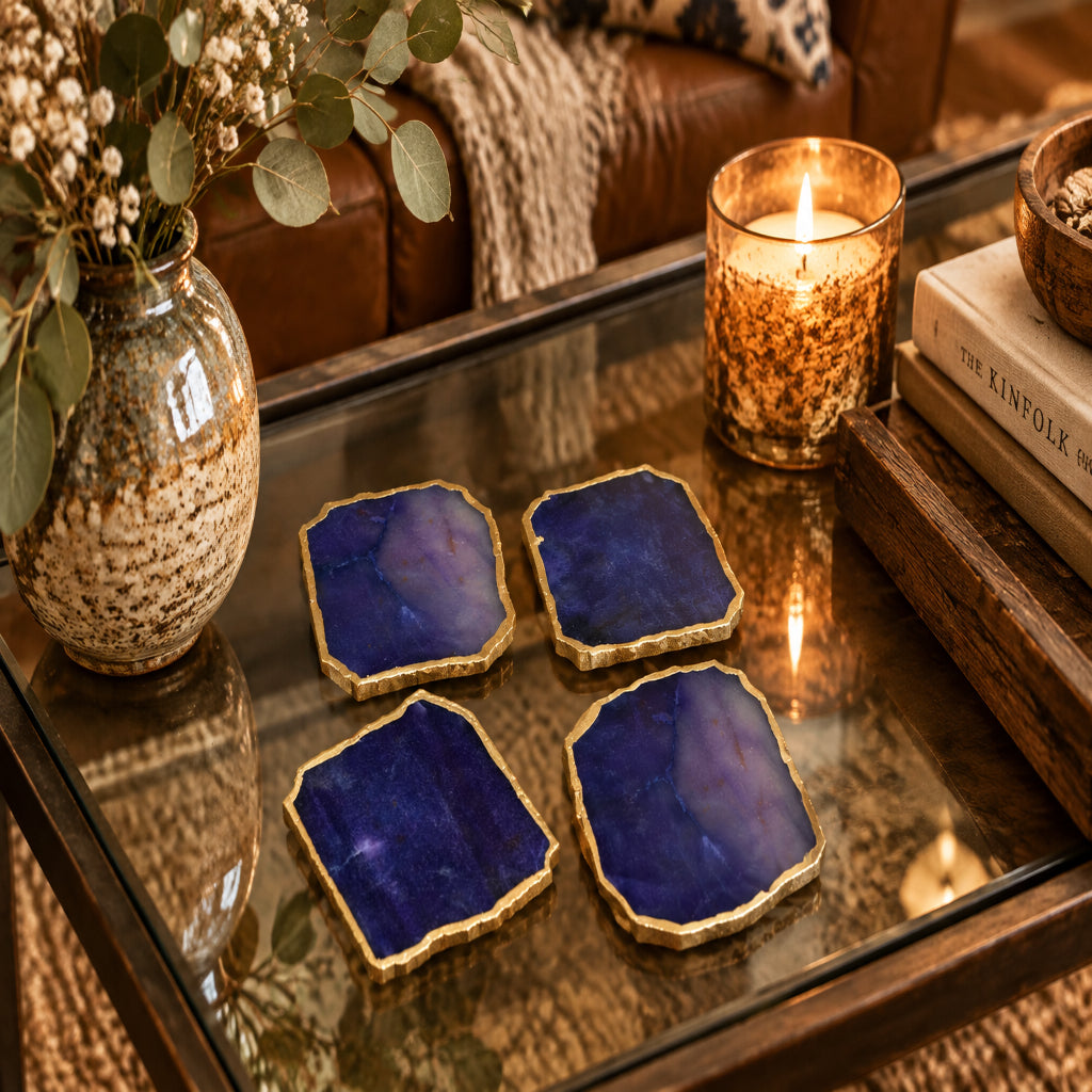 Indigo Aventurine Natural Edge Stone Coasters – Set of 4