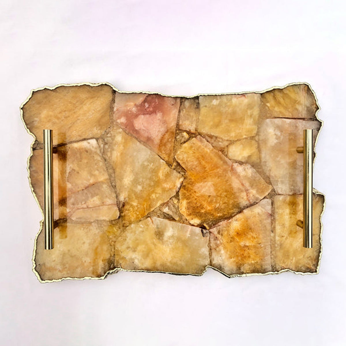 Large Golden Brown Agate Serving Tray