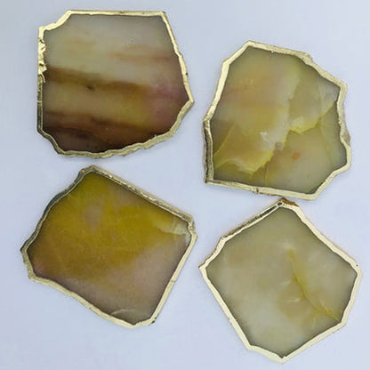 Mustard Aventurine Natural Edge Stone Coasters – Set of 4