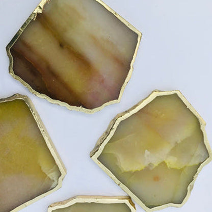 Mustard Aventurine Natural Edge Stone Coasters – Set of 4