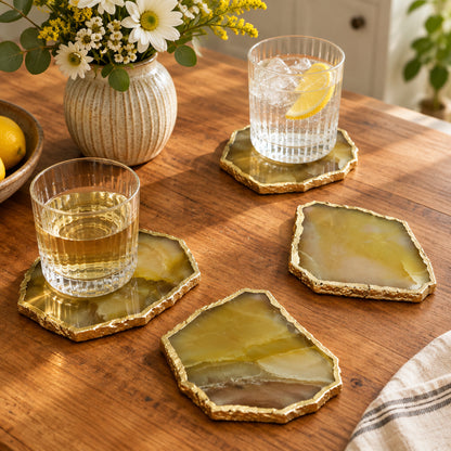 Mustard Aventurine Natural Edge Stone Coasters – Set of 4