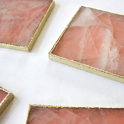 Rose Quartz Square Natural Stone Coasters – Set of 4