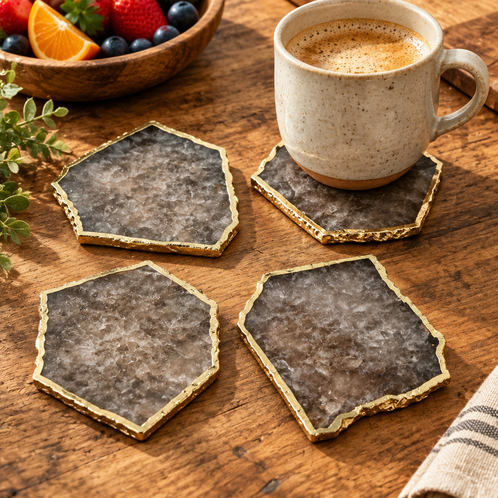 Smoky Gray Aventurine Natural Edge Stone Coasters – Set of 4