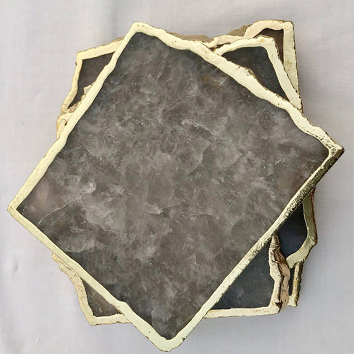 Smoky Gray Aventurine Natural Edge Stone Coasters – Set of 4