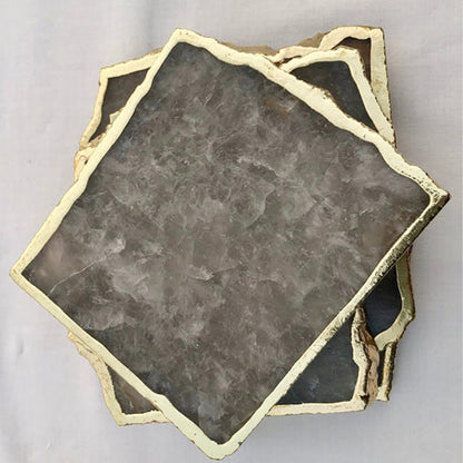 Smoky Gray Aventurine Natural Edge Stone Coasters – Set of 4