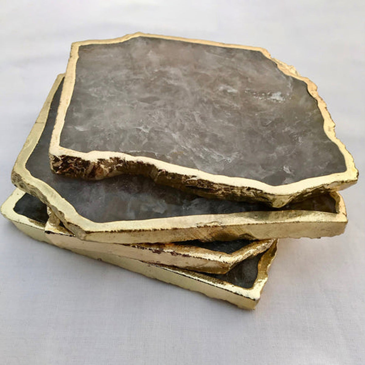 Smoky Gray Aventurine Natural Edge Stone Coasters – Set of 4