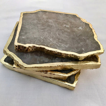 Smoky Gray Aventurine Natural Edge Stone Coasters – Set of 4