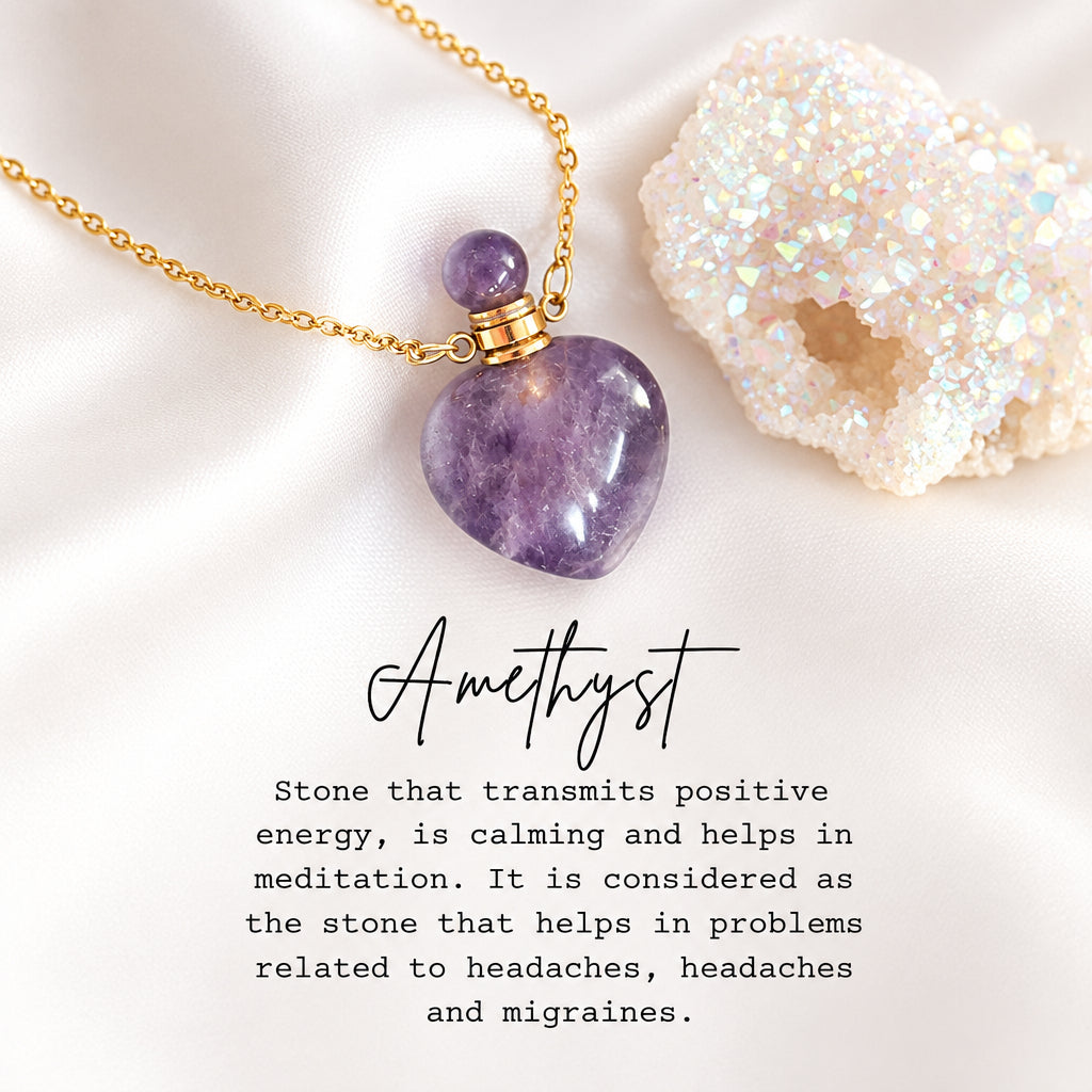 24K Gold-Plated Rose Quartz & Amethyst Heart Aromatherapy Bottle Pendants
