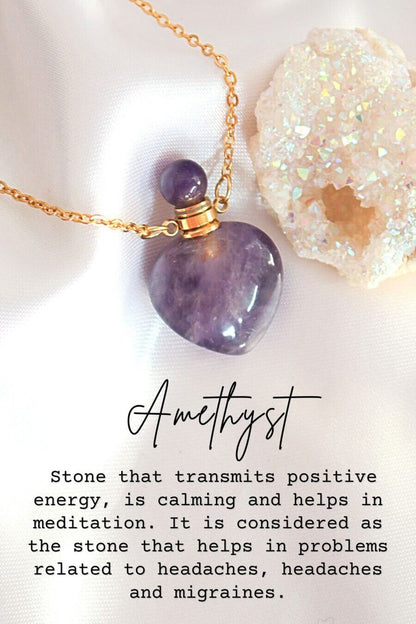 24K Gold-Plated Rose Quartz & Amethyst Heart Aromatherapy Bottle Pendants