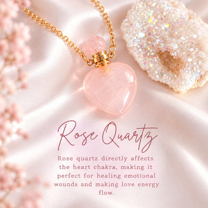 24K Gold-Plated Rose Quartz & Amethyst Heart Aromatherapy Bottle Pendants