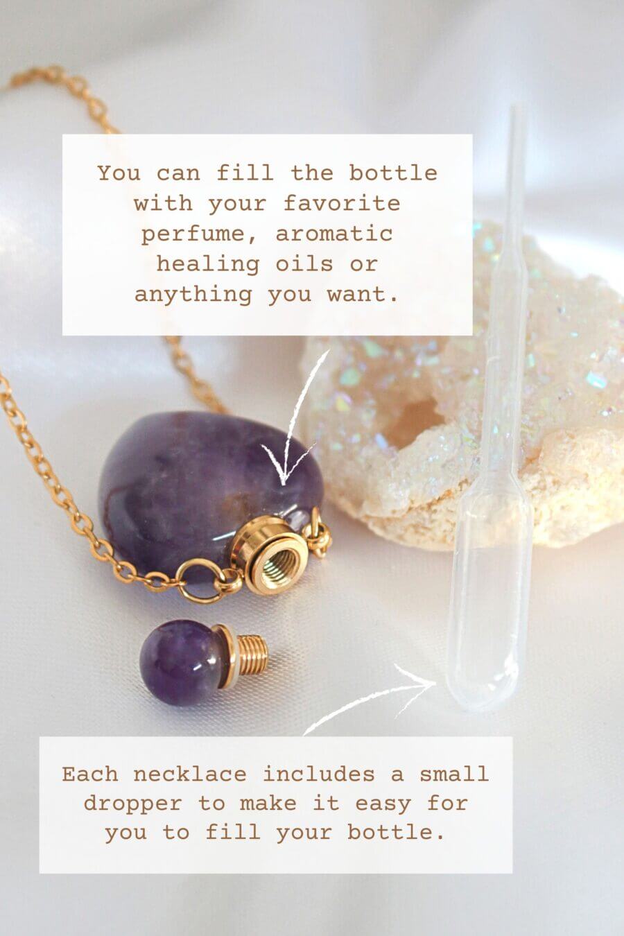 24K Gold-Plated Rose Quartz & Amethyst Heart Aromatherapy Bottle Pendants