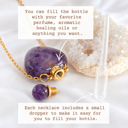 24K Gold-Plated Rose Quartz & Amethyst Heart Aromatherapy Bottle Pendants