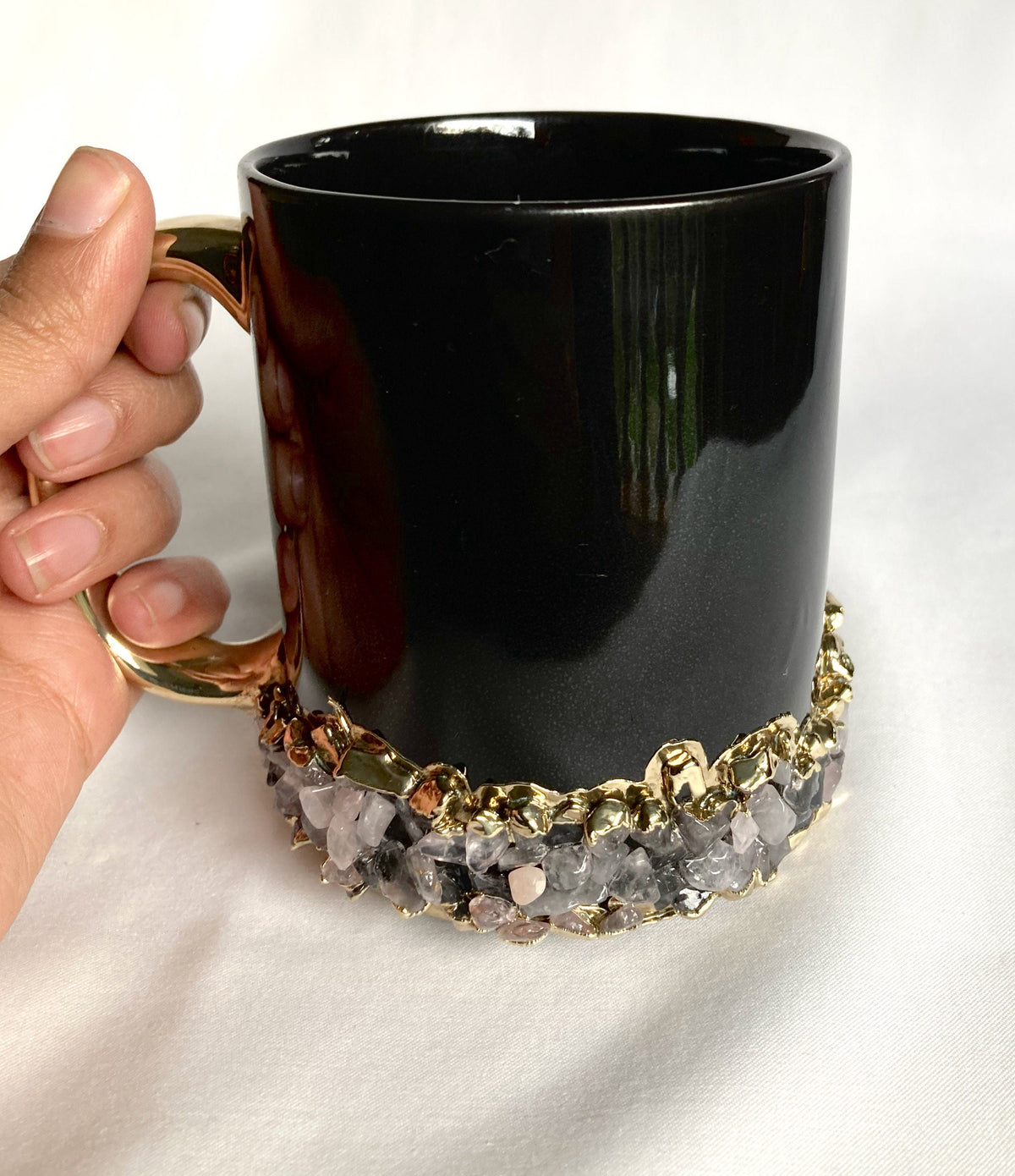 Handcrafted Set of 2 Crystal Base Ring Ceramic Mugs