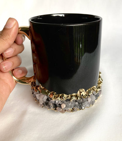 Handcrafted Set of 2 Crystal Base Ring Ceramic Mugs