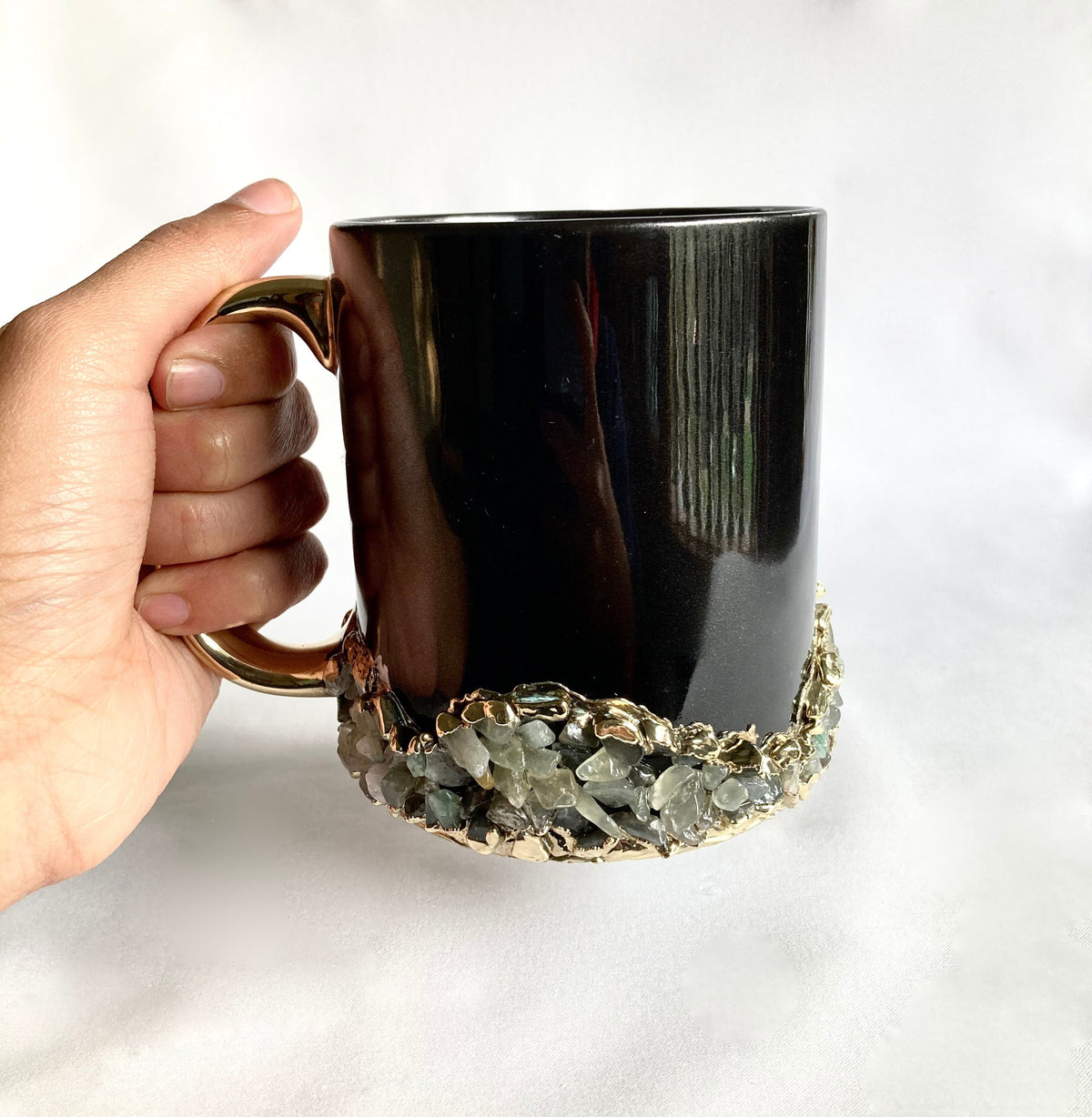 Handcrafted Set of 2 Crystal Base Ring Ceramic Mugs