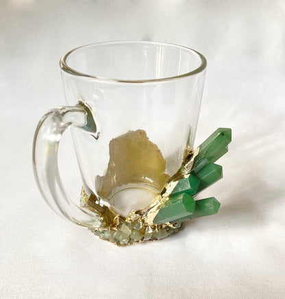 Handcrafted Crystal Coffee & Tea Glasses with Green Agate