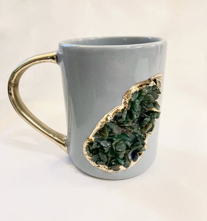 Wave - Handcrafted Set of 2 Crystal Classic Gemstone Gray Ceramic Mugs