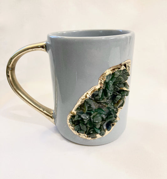 Wave - Handcrafted Set of 2 Crystal Classic Gemstone Gray Ceramic Mugs