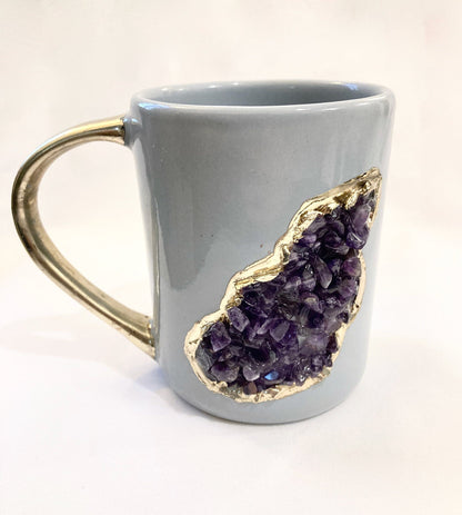Wave - Handcrafted Set of 2 Crystal Classic Gemstone Gray Ceramic Mugs