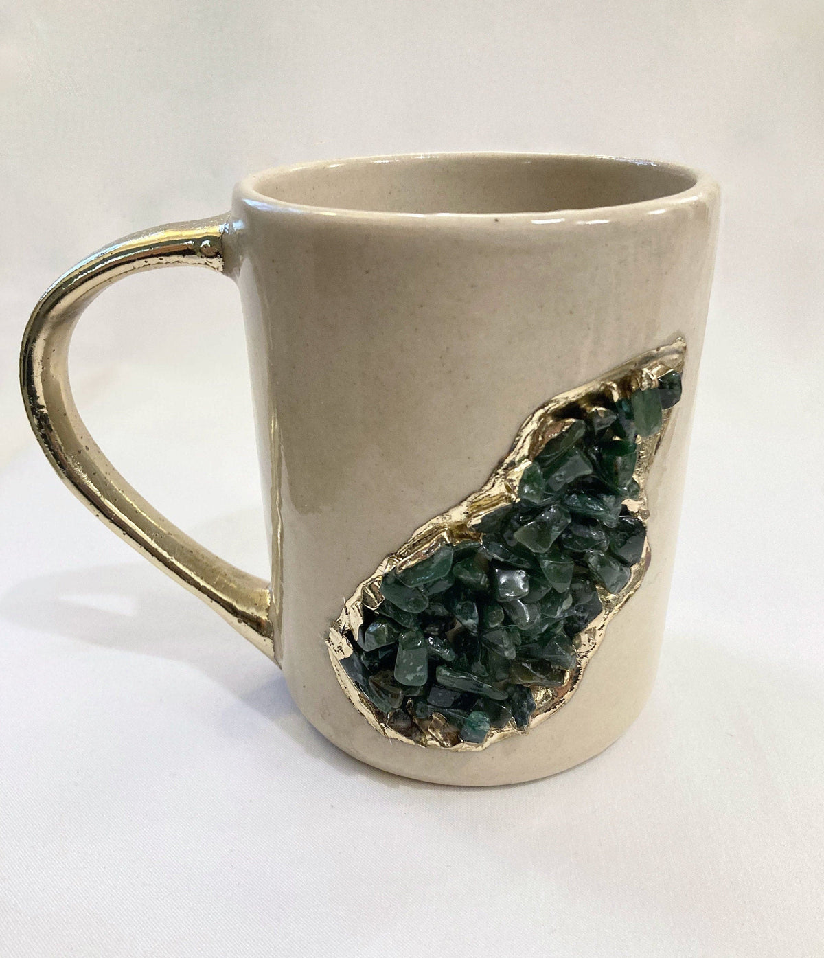Wave - Handcrafted Set of 2 Crystal Classic Gemstone Cream Ceramic Mugs