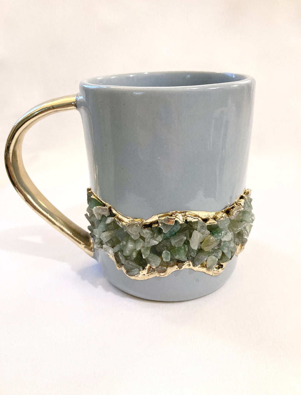 Flow - Handcrafted Set of 2 Crystal Chip Band Gray Ceramic Mugs