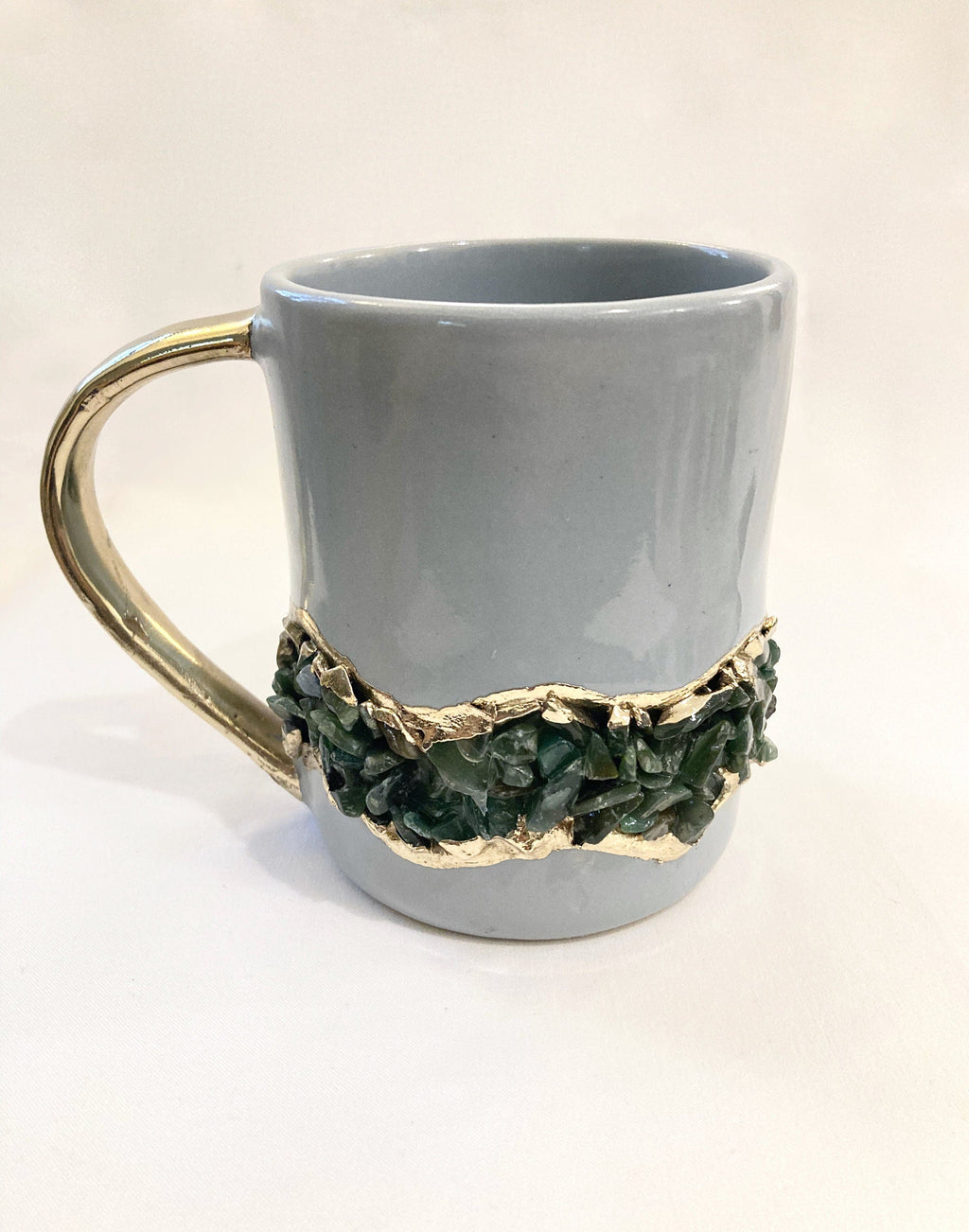 Flow - Handcrafted Set of 2 Crystal Chip Band Gray Ceramic Mugs