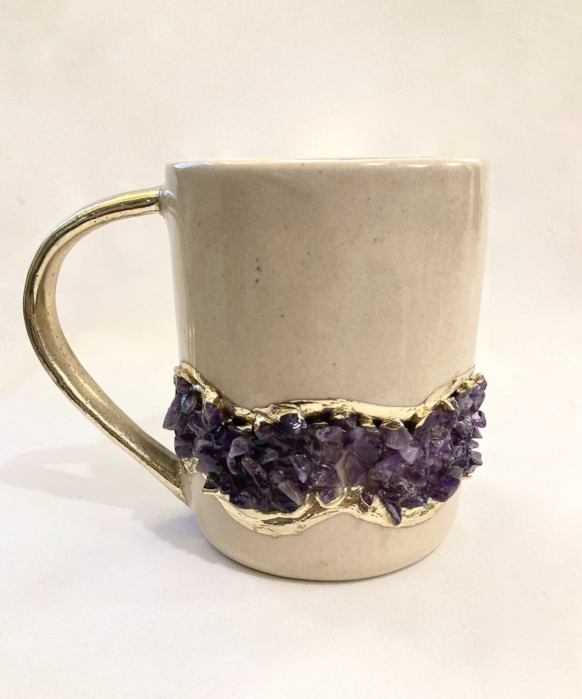 Flow - Handcrafted Set of 2 Crystal Chip Band Cream Ceramic Mugs