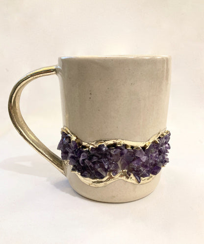 Flow - Handcrafted Set of 2 Crystal Chip Band Cream Ceramic Mugs